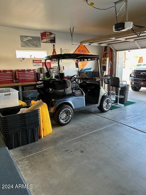 garage with a garage door opener