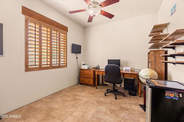 home office with ceiling fan