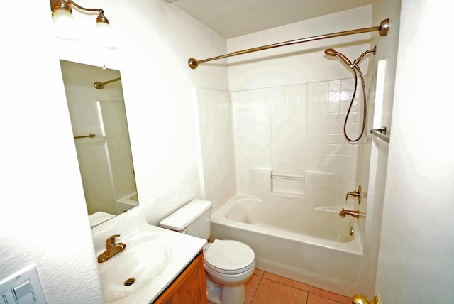 full bathroom with tile patterned floors, toilet, bathtub / shower combination, and vanity
