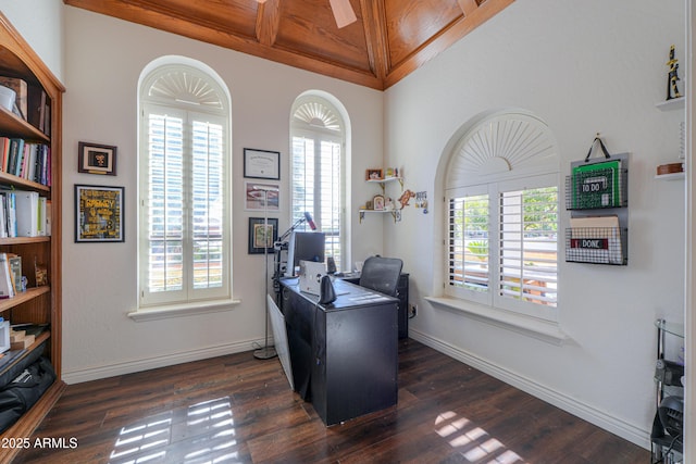 office space with dark hardwood / wood-style floors