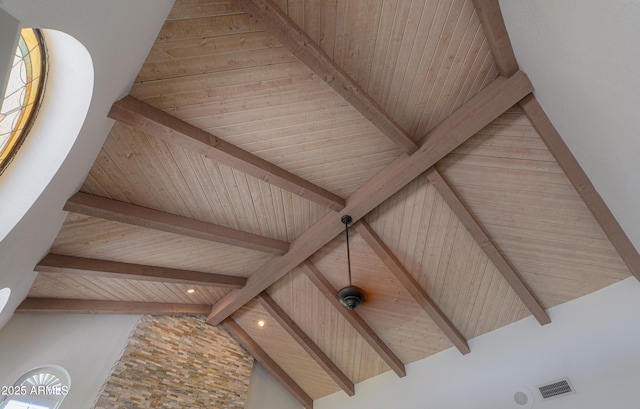 interior details featuring wooden ceiling and beamed ceiling