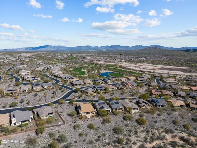 aerial view with a mountain view and a residential view