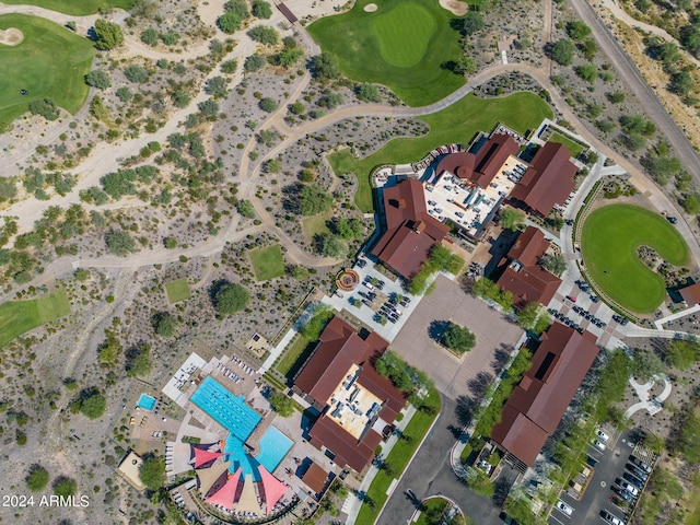 drone / aerial view with view of golf course