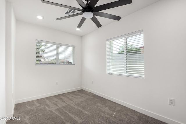 spare room featuring carpet, a wealth of natural light, and baseboards