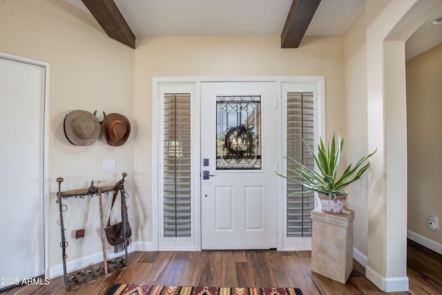 3441 N 162nd Ln, Goodyear, AZ 85395 - foyer with beam ceiling, wood finished floors, and baseboards
