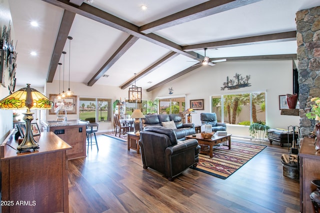 3441 N 162nd Ln, Goodyear, AZ 85395 - living room with dark wood-style flooring, ceiling fan, and recessed lighting