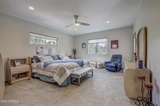 4047 W Forest Ct, Pine, AZ 85544 - bedroom featuring light colored carpet, ceiling fan, and recessed lighting