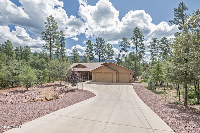 4047 W Forest Ct, Pine, AZ 85544 - view of front facade with metal roof, a garage, and concrete driveway
