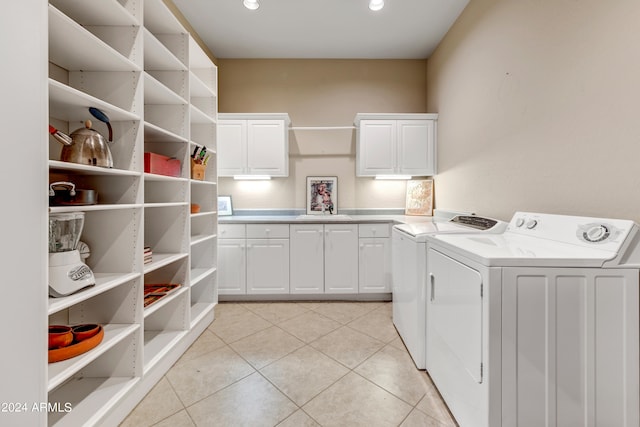 3105 S Amble Pass, Gold Canyon, AZ 85118 - laundry area with cabinets, light tile floors, washer and dryer, and sink