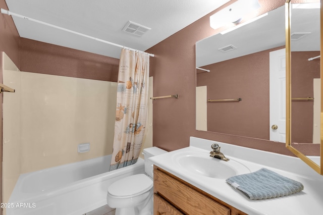 full bathroom featuring vanity, toilet, and shower / bath combo with shower curtain