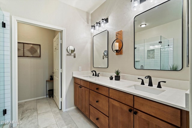 19700 N 76th St Unit 2086, Scottsdale, AZ 85255 - bathroom featuring double vanity, a sink, tile patterned floors, and a shower stall