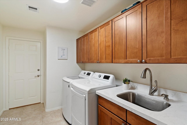 19700 N 76th St Unit 2086, Scottsdale, AZ 85255 - laundry room with visible vents, a sink, cabinet space, and washer and clothes dryer