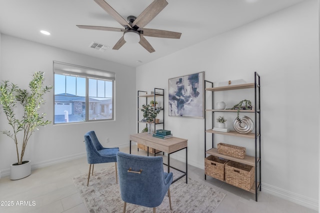 home office featuring ceiling fan