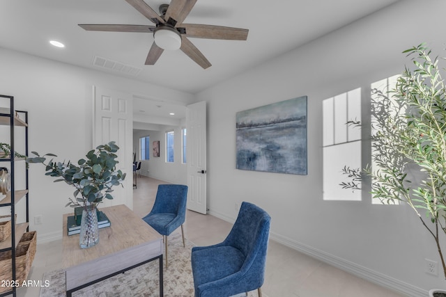 home office featuring ceiling fan