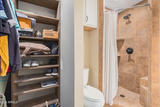 bathroom featuring toilet and a shower with curtain