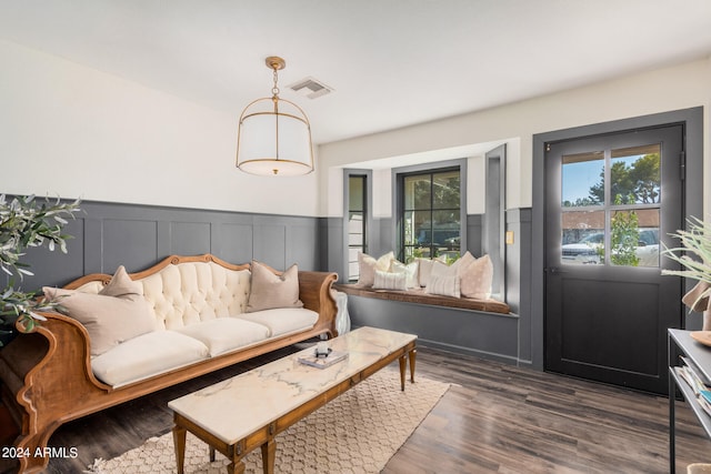 living room featuring dark hardwood / wood-style flooring