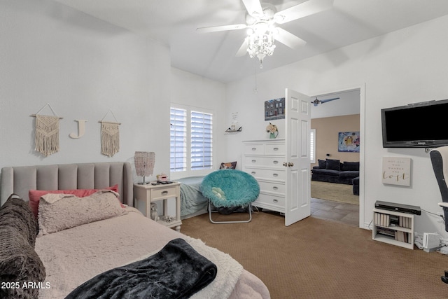 bedroom featuring carpet and ceiling fan