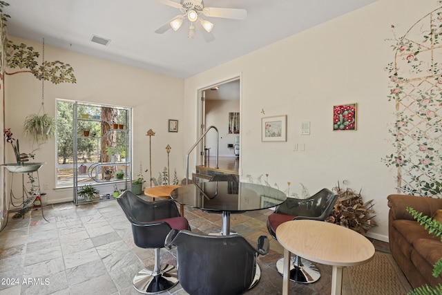 living room featuring ceiling fan