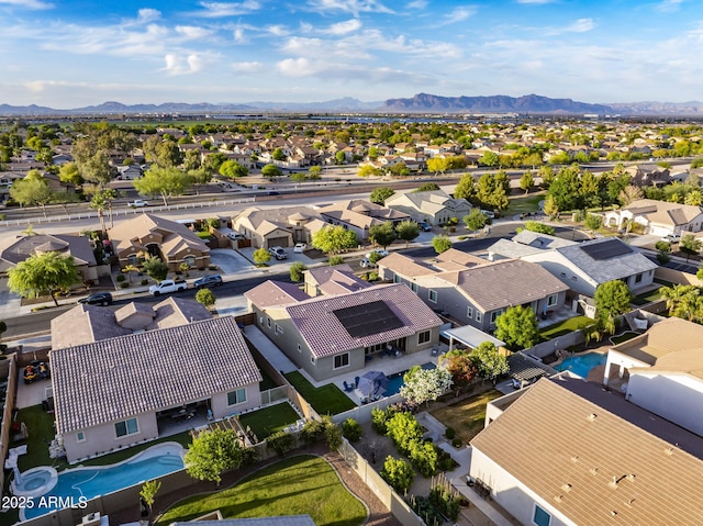 aerial view featuring a residential view and a mountain view