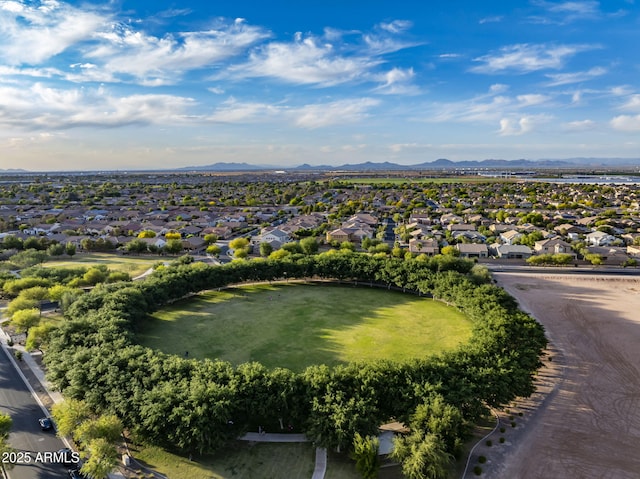 drone / aerial view with a residential view and a mountain view