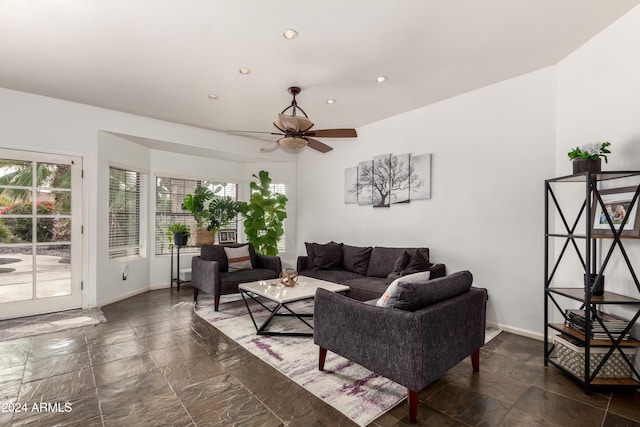 living room with ceiling fan