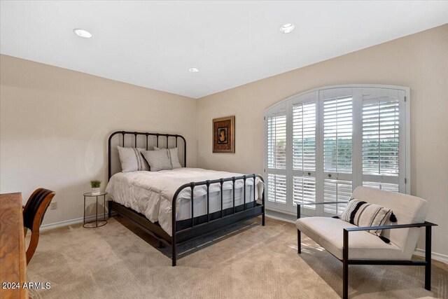 6516 E Maverick Rd, Paradise Valley, AZ 85253 - bedroom featuring light carpet, baseboards, and recessed lighting
