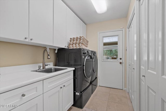 6516 E Maverick Rd, Paradise Valley, AZ 85253 - laundry area featuring light tile patterned flooring, independent washer and dryer, cabinet space, and a sink