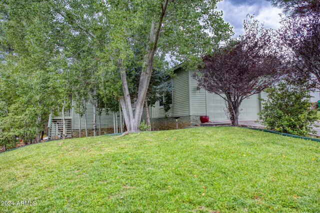 view of yard with a garage