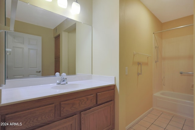 bathroom featuring vanity, tile patterned floors, and shower / washtub combination