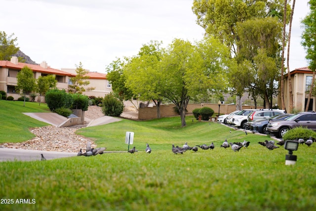 view of property's community featuring a lawn