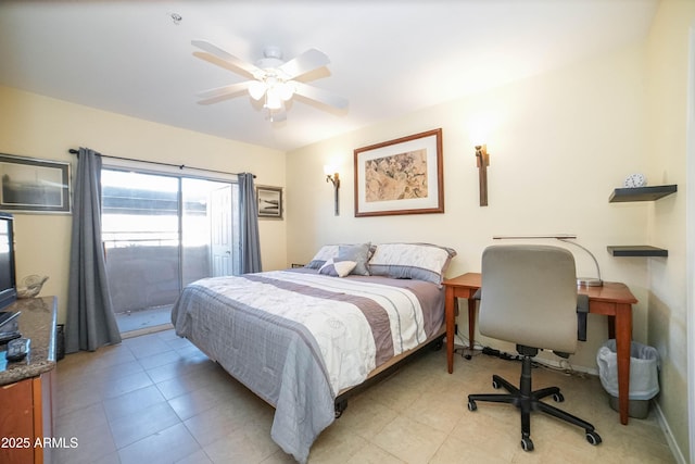 bedroom featuring ceiling fan and access to outside