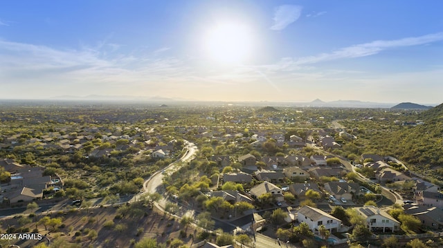 aerial view featuring a residential view and a mountain view