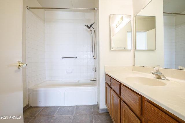 full bathroom with tile patterned flooring, vanity, and shower / washtub combination