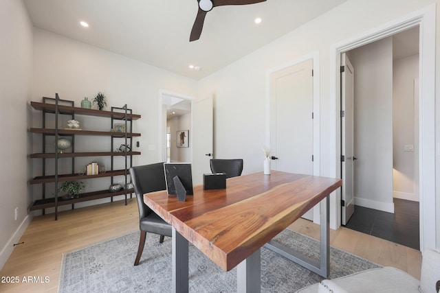 6126 E Charter Oak Rd, Scottsdale, AZ 85254 - home office featuring a ceiling fan, light wood-style floors, and recessed lighting