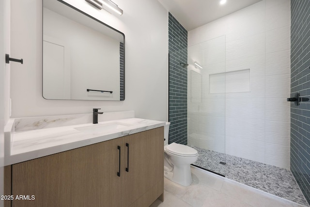6126 E Charter Oak Rd, Scottsdale, AZ 85254 - full bathroom with vanity, a tile shower, and tile patterned flooring