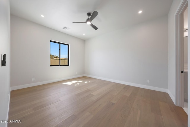 6126 E Charter Oak Rd, Scottsdale, AZ 85254 - spare room featuring light wood-style flooring, a ceiling fan, and recessed lighting