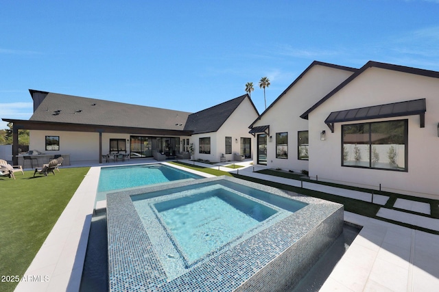 6126 E Charter Oak Rd, Scottsdale, AZ 85254 - swimming pool featuring an in-ground hot tub, a patio, and a lawn