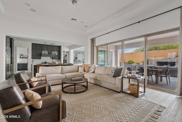 living room with hardwood / wood-style flooring