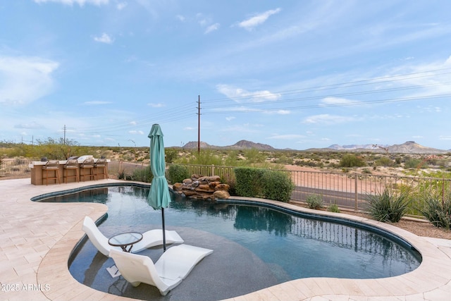 10799 E Florence Way, Scottsdale, AZ 85262 - view of pool with a patio area, a mountain view, fence, and a fenced in pool