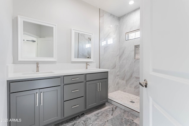 9310 W Washington St, Tolleson, AZ 85353 - full bathroom with a marble finish shower, double vanity, and marble look tile flooring