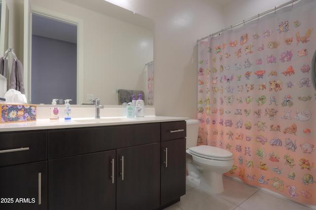 17743 N Rosa Dr, Maricopa, AZ 85138 - full bathroom with curtained shower, toilet, tile patterned flooring, and vanity