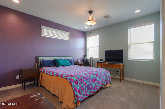 17743 N Rosa Dr, Maricopa, AZ 85138 - bedroom featuring baseboards, carpet floors, visible vents, and recessed lighting