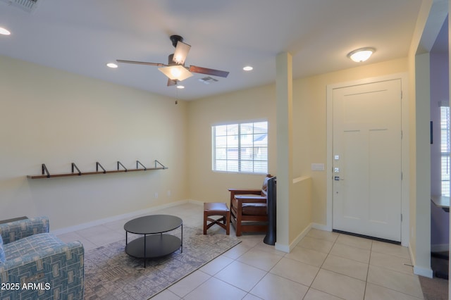 17743 N Rosa Dr, Maricopa, AZ 85138 - entryway with ceiling fan, visible vents, recessed lighting, and light tile patterned floors