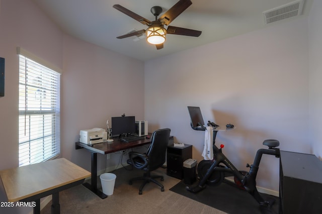 17743 N Rosa Dr, Maricopa, AZ 85138 - carpeted home office with visible vents and a ceiling fan