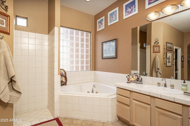 8698 E Preserve Way, Scottsdale, AZ 85266 - bathroom with a tub with jets, vanity, tile patterned flooring, and plenty of natural light