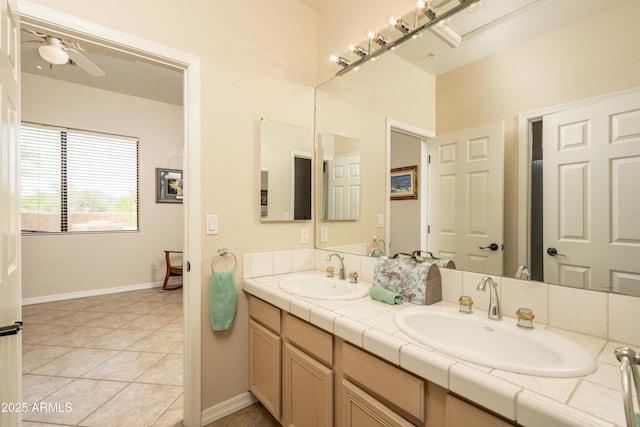 8698 E Preserve Way, Scottsdale, AZ 85266 - full bathroom with double vanity, ceiling fan, and tile patterned flooring