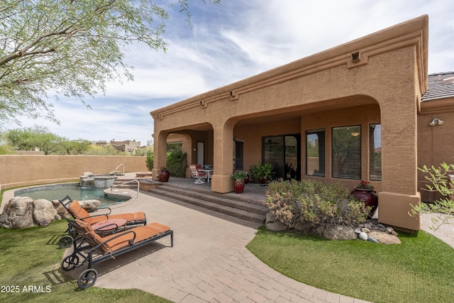8698 E Preserve Way, Scottsdale, AZ 85266 - fenced backyard with a patio area and a pool with connected hot tub