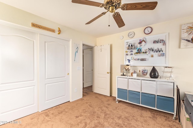 30013 N Candlewood Dr, San Tan Valley, AZ 85143 - interior space with light carpet, a closet, and ceiling fan