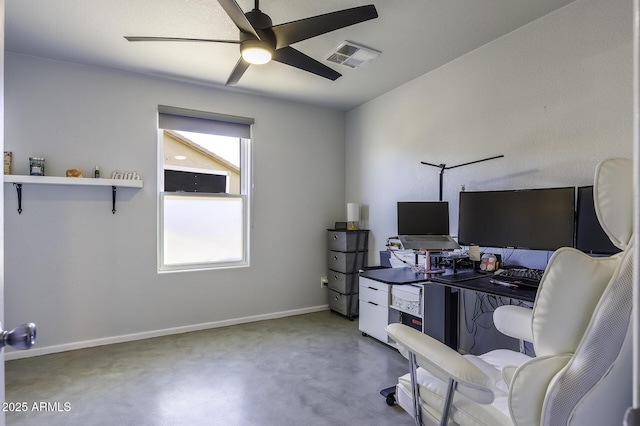 office space with ceiling fan