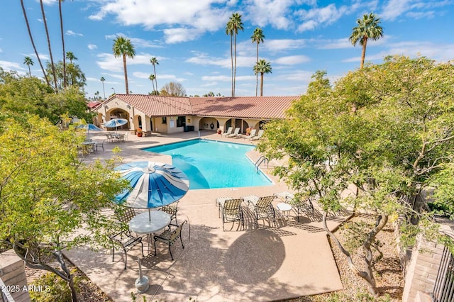 view of swimming pool with a patio area